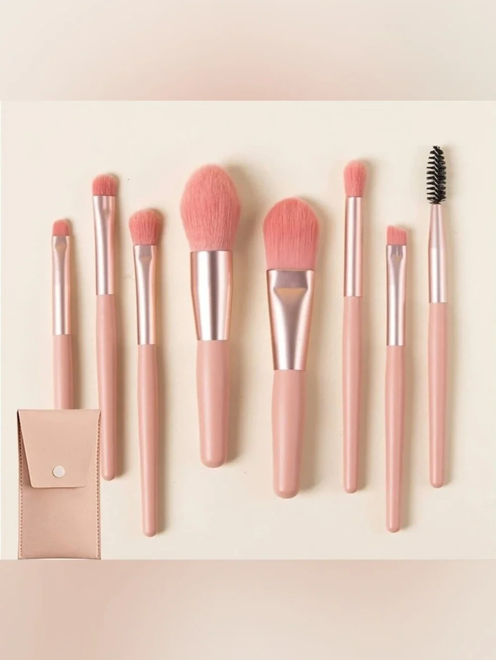 8-Piece Pink Makeup Brush Set with Travel Case & Powder Puffs | Cosmetic Brushes